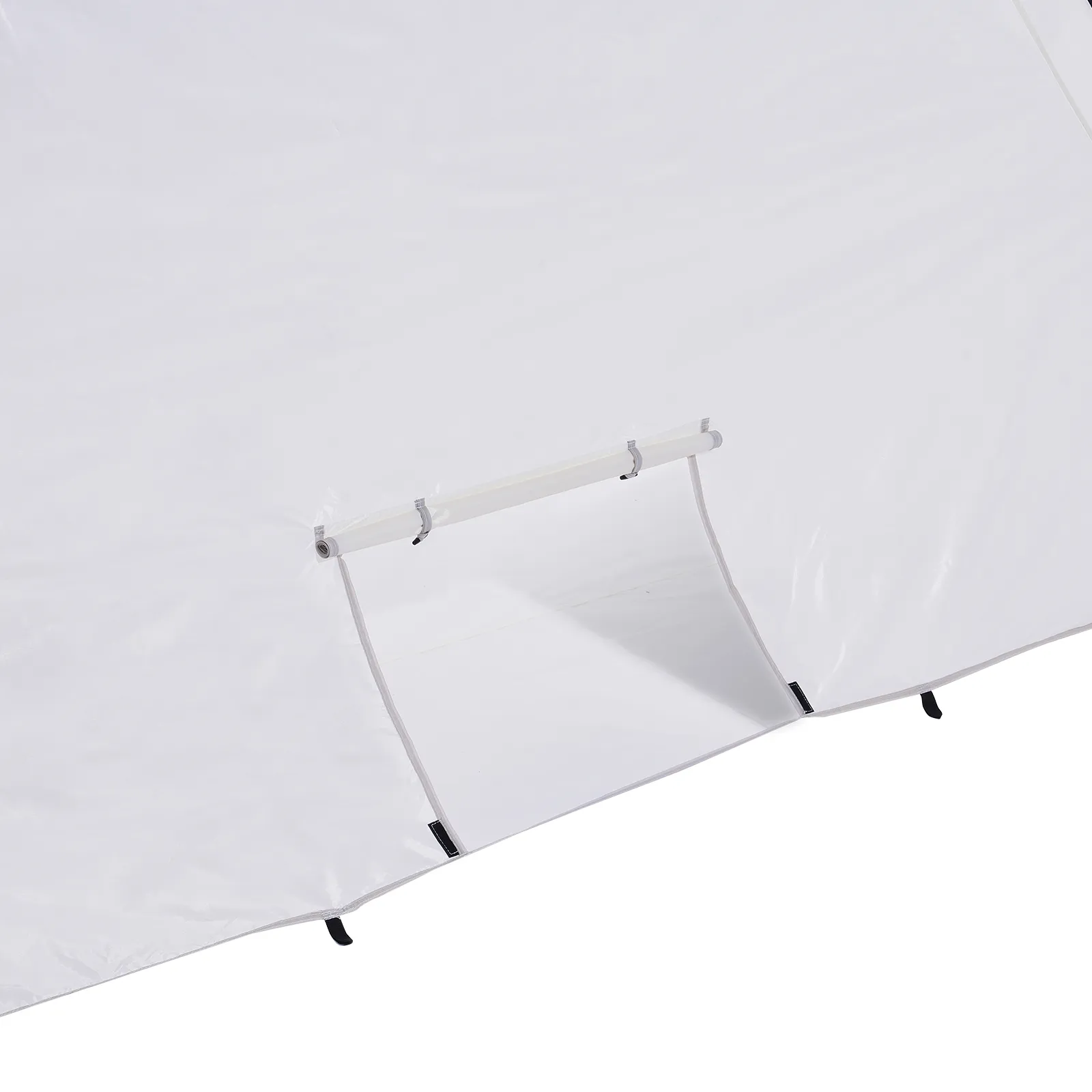close-up of a VEVOR portable paint booth with a rolled-up access flap on a white background.
