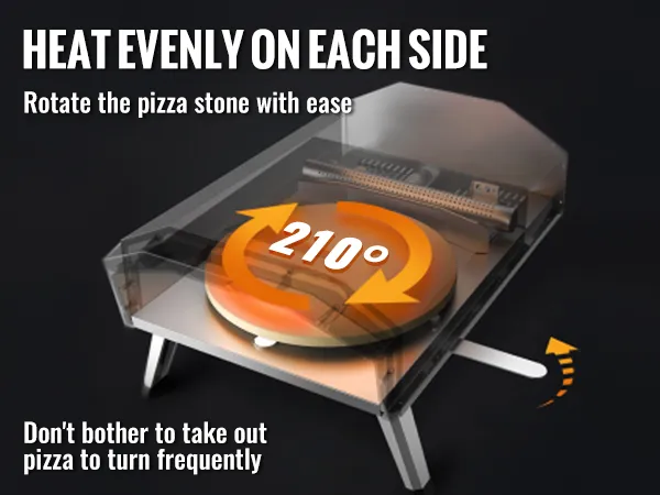 Horno de pizza para exterior VEVOR con piedra de pizza giratoria para un calentamiento uniforme en cada lado a 210 grados.
