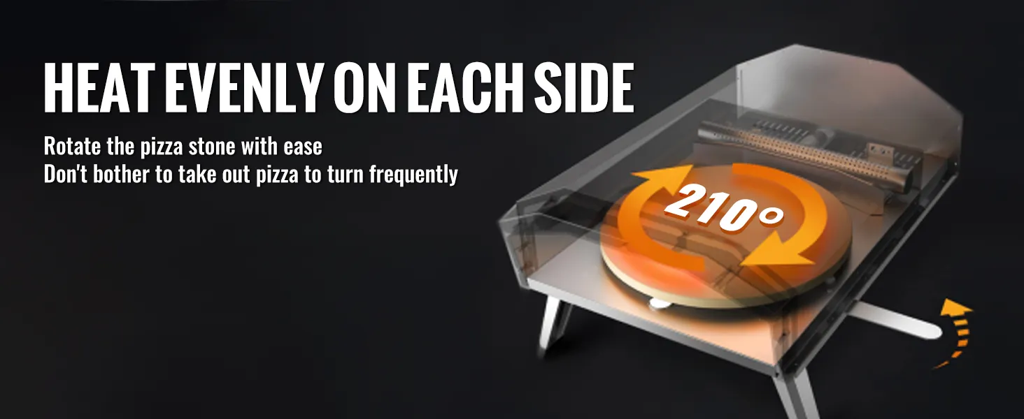Horno de pizza para exterior VEVOR con piedra de pizza giratoria para un calentamiento uniforme en cada lado a 210 grados.