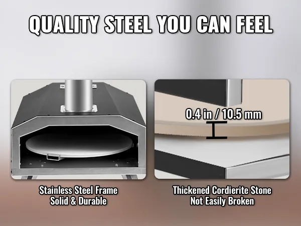 Horno de pizza para exterior VEVOR con marco de acero inoxidable y piedra de cordierita espesada, duradero y sólido.