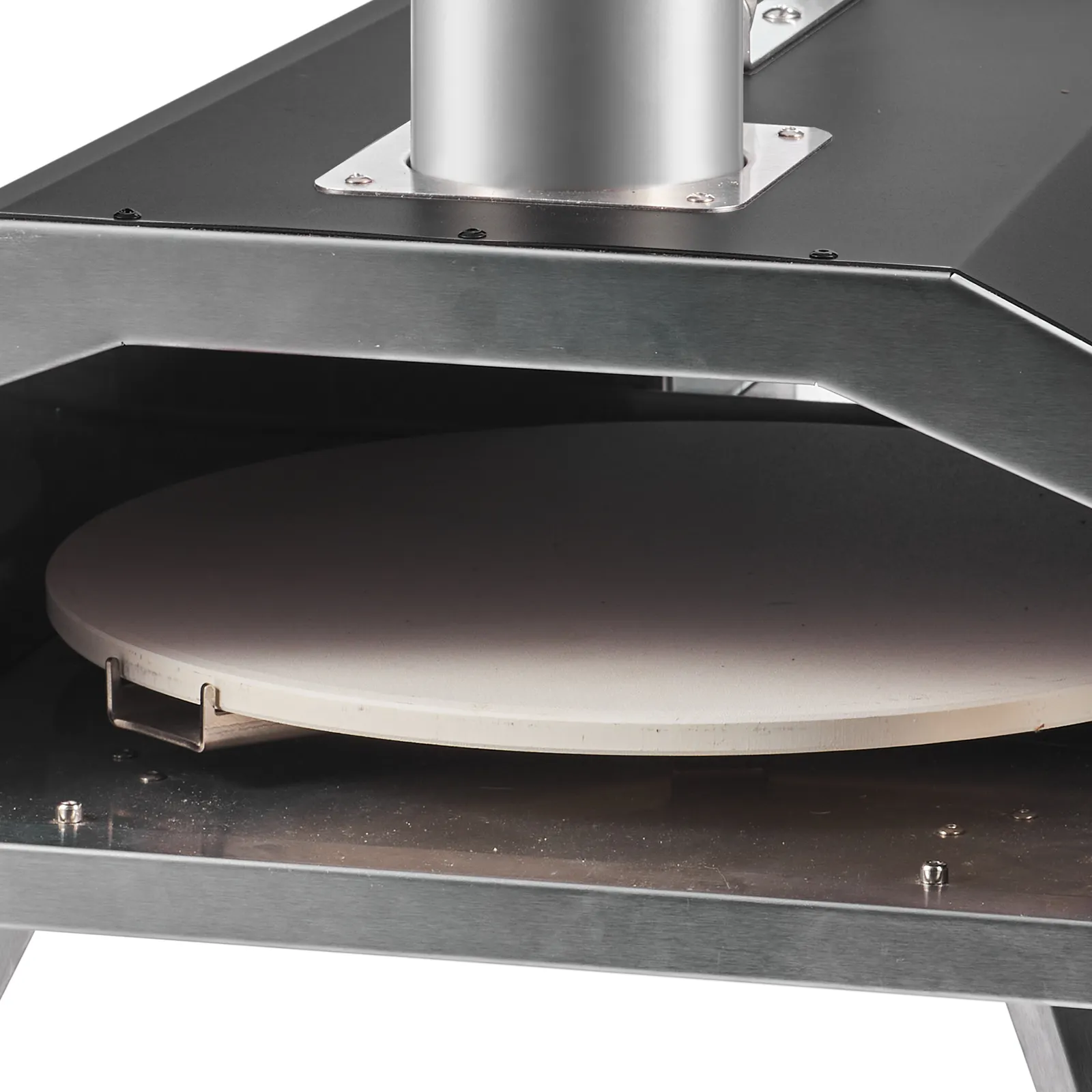 Horno de pizza para exterior VEVOR con estructura de acero inoxidable y piedra de hornear circular.