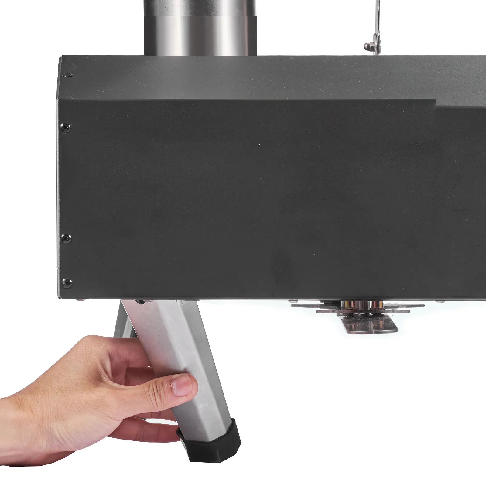 Pata de ajuste manual del horno de pizza para exterior VEVOR, que muestra el cuerpo negro y los componentes de acero inoxidable.