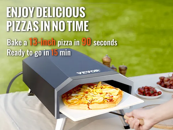 Horno de pizza a gas VEVOR, hornea una pizza de 13 pulgadas en 90 segundos, lista en 15 minutos. ¡Disfruta de deliciosas pizzas!