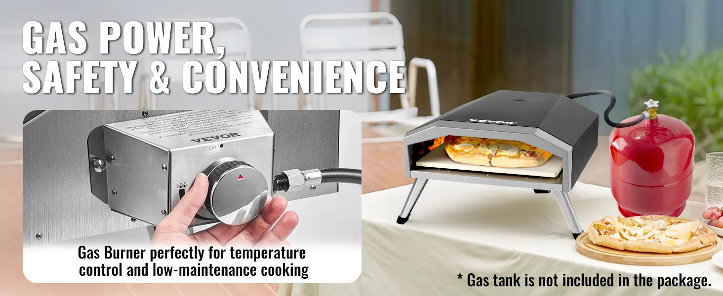 El horno de pizza a gas VEVOR garantiza seguridad, comodidad y un control perfecto de la temperatura con un quemador a gas.