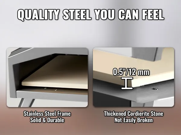 Horno de pizza a gas VEVOR con marco de acero inoxidable y piedra de cordierita engrosada para mayor durabilidad. acero de calidad.