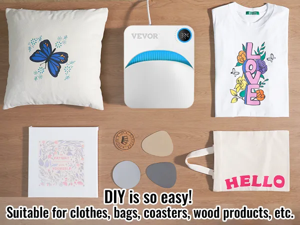 VEVOR-Heißpressmaschine für Heimwerker: perfekt für Kleidung, Taschen, Untersetzer und Holzprodukte.