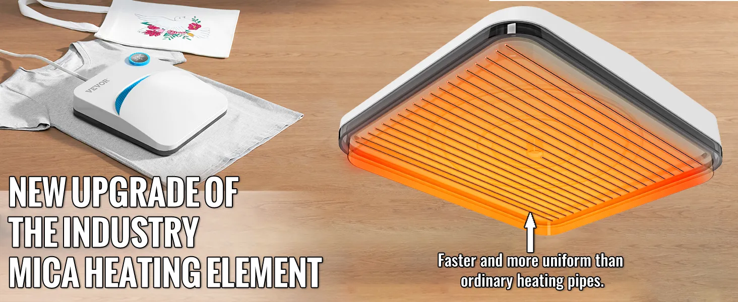 Máquina de prensado térmico VEVOR con elemento calefactor de mica avanzado para un calentamiento más rápido y uniforme.