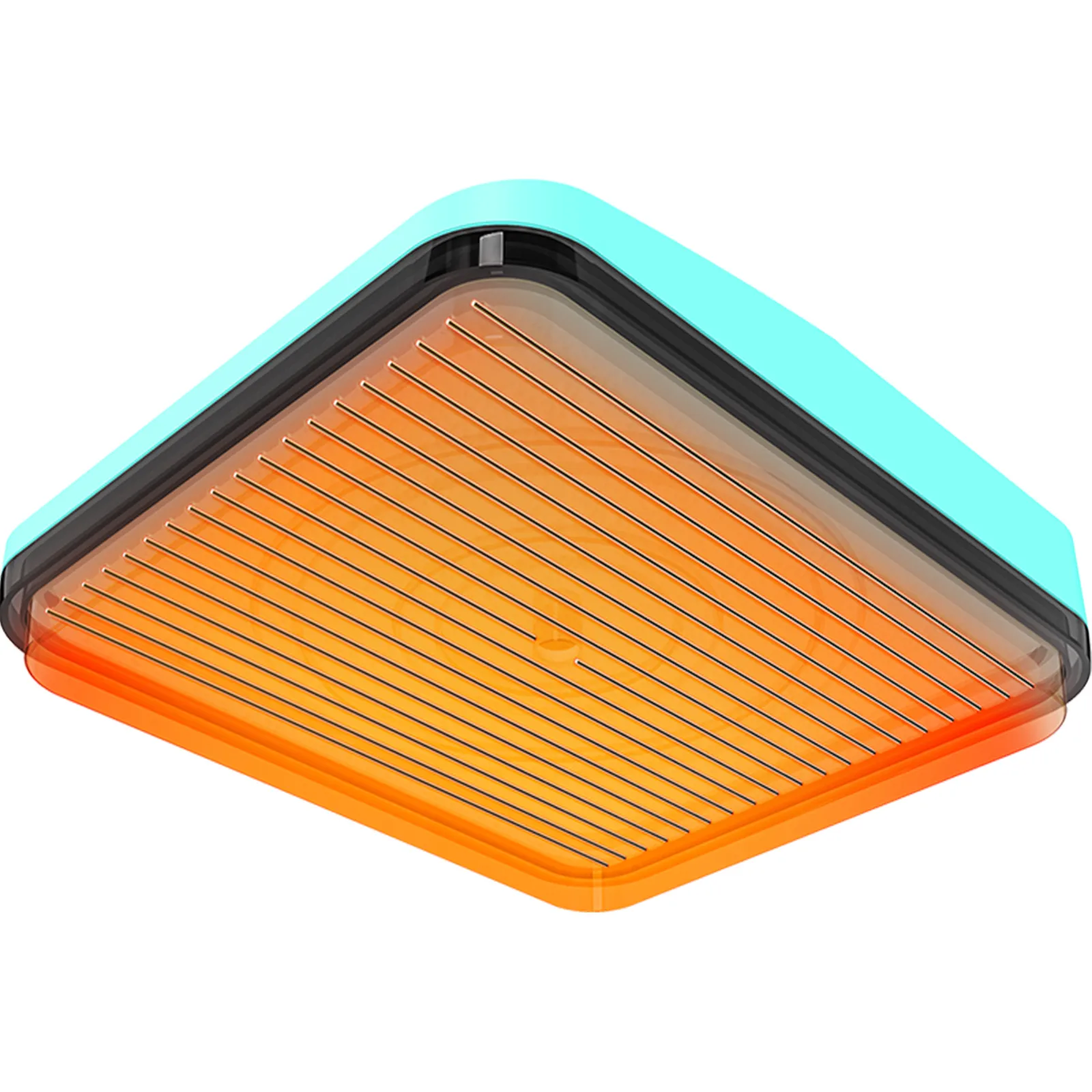 orange heating plate of VEVOR heat press machine with black edges and turquoise top corner.