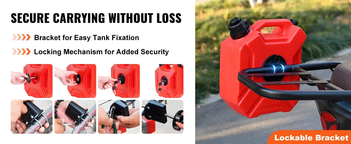 secure VEVOR water can with lockable bracket, easy tank fixation highlighted for added security
