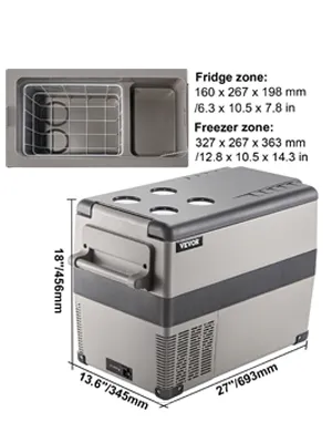 VEVOR 12 Volt Refrigerator 45L(48qt) Fast Cooling Portable Freezer with App Control(-4℉~68℉) Car Fridge with 12/24v DC & 110-240v AC for Travel, Camping and Home Use, 48 Quart, Black