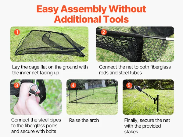 VEVOR Baseball Batting Cage, 22.2 x 12.1 x 7.9 FT Freestanding Portable Batting Cage, Hitting Cages with 4-Ply Knotless Polyester & Pitching Machine Opening, Battings Cages Netting for Indoor Outdoor