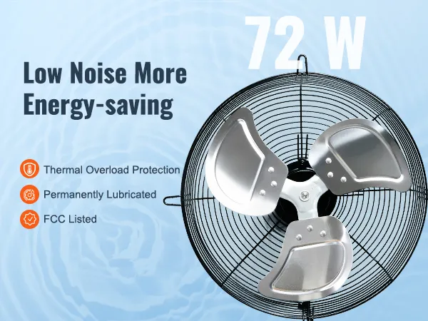 VEVOR shutter exhaust fan: low noise, energy-saving, thermal overload protection, fcc listed, 72w.