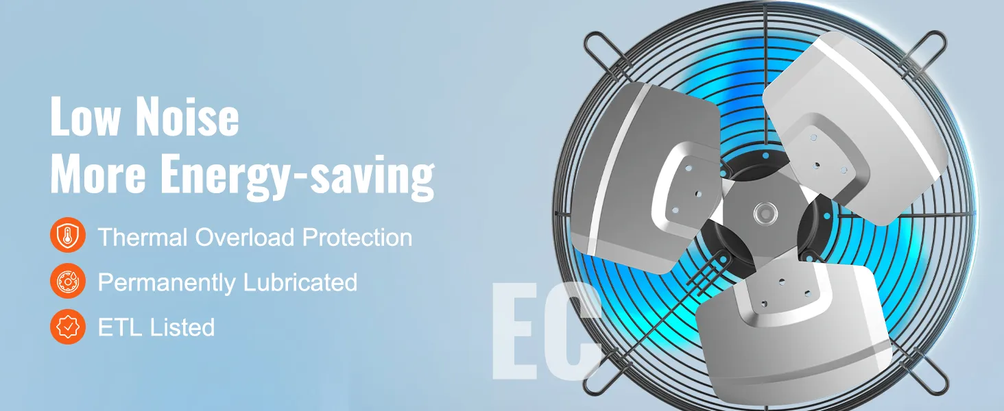 Ventilador de escape con obturador VEVOR con bajo nivel de ruido, funciones de ahorro de energía, protección contra sobrecarga térmica y listado ETL.