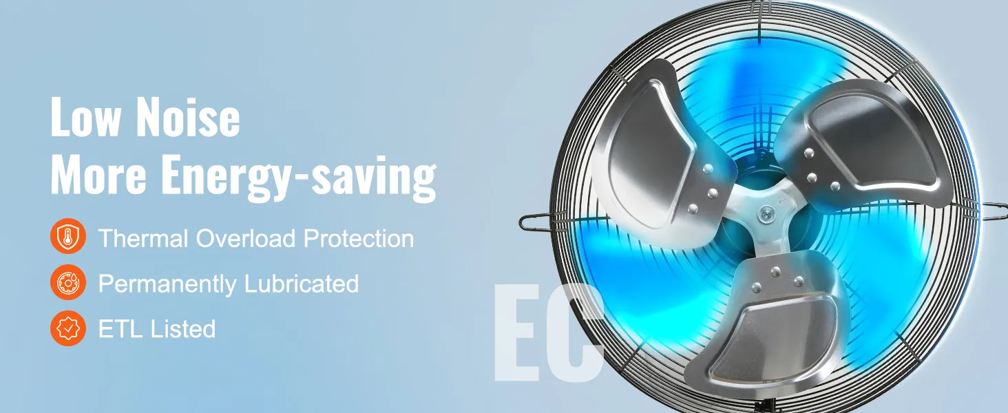 Ventilador de escape con persiana VEVOR: bajo nivel de ruido, ahorro de energía, protección contra sobrecarga térmica, lubricación permanente, listado ETL.