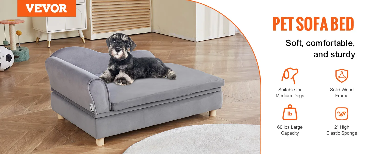 VEVOR dog sofa: soft, comfortable, sturdy pet bed for medium dogs, solid wood frame, 110 lbs capacity.
