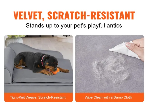 VEVOR dog sofa - velvet, scratch-resistant, easy to clean with a damp cloth, perfect for pets.