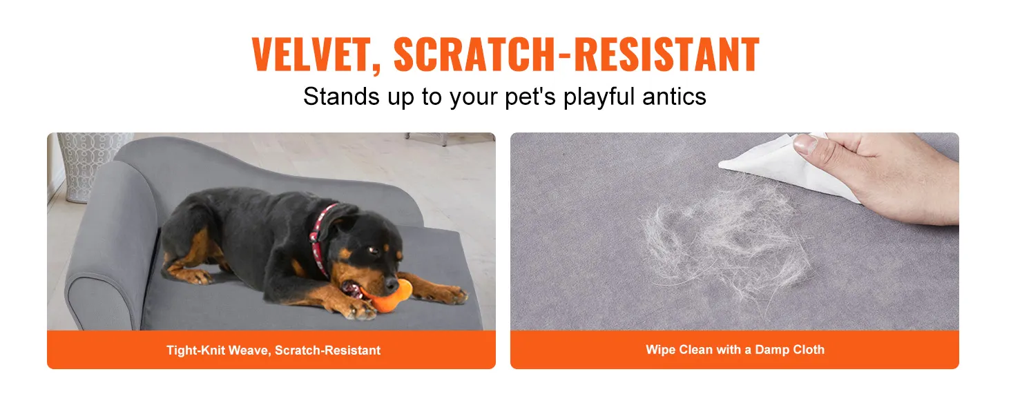 VEVOR dog sofa - velvet, scratch-resistant, easy to clean with a damp cloth, perfect for pets.