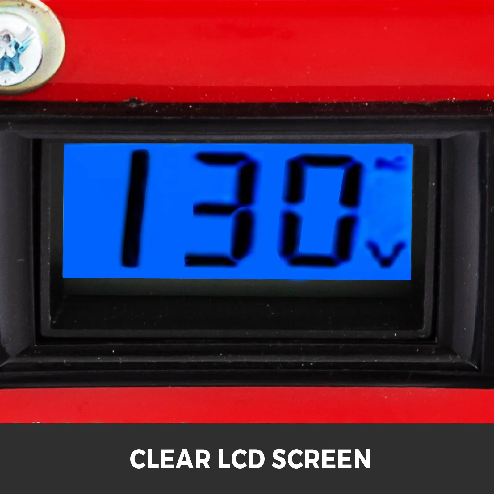 Pantalla LCD que muestra 130 V en un transformador variable VEVOR.