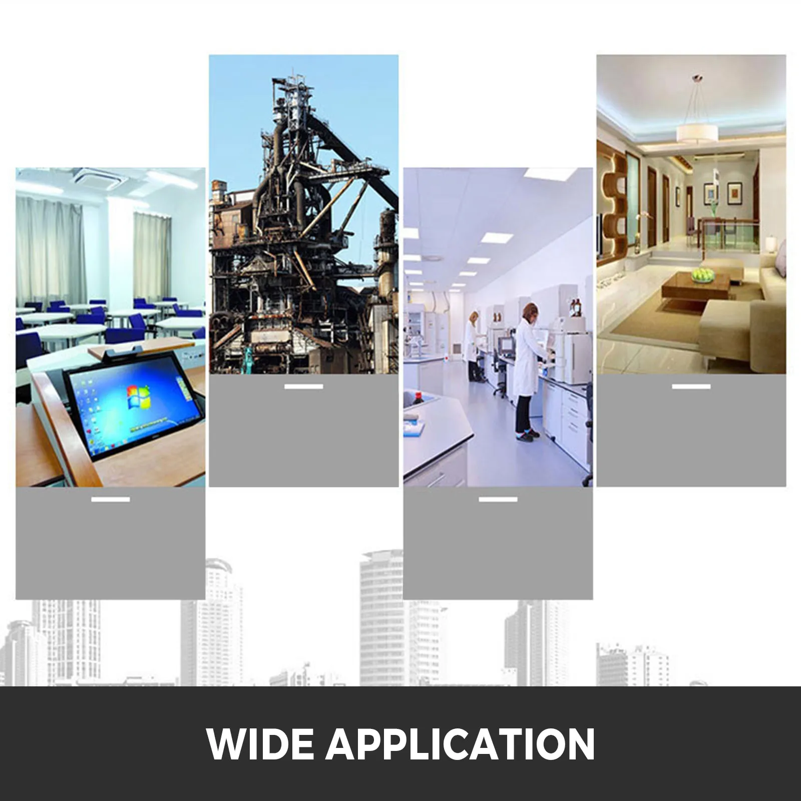 Imágenes de amplia aplicación para autotransformador VEVOR en aulas, industrias, laboratorios y salas de estar.