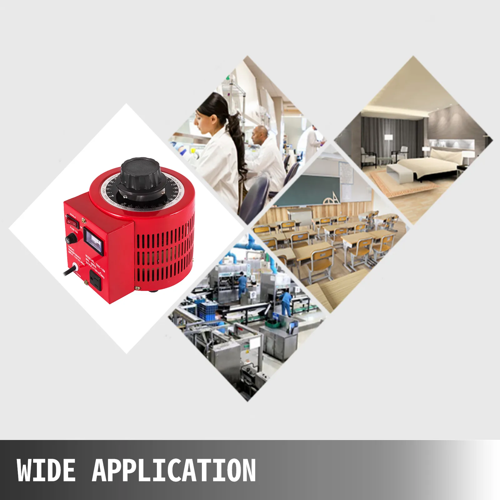 Regulador de voltaje VEVOR para aplicaciones de laboratorio, dormitorio, aula y industria.