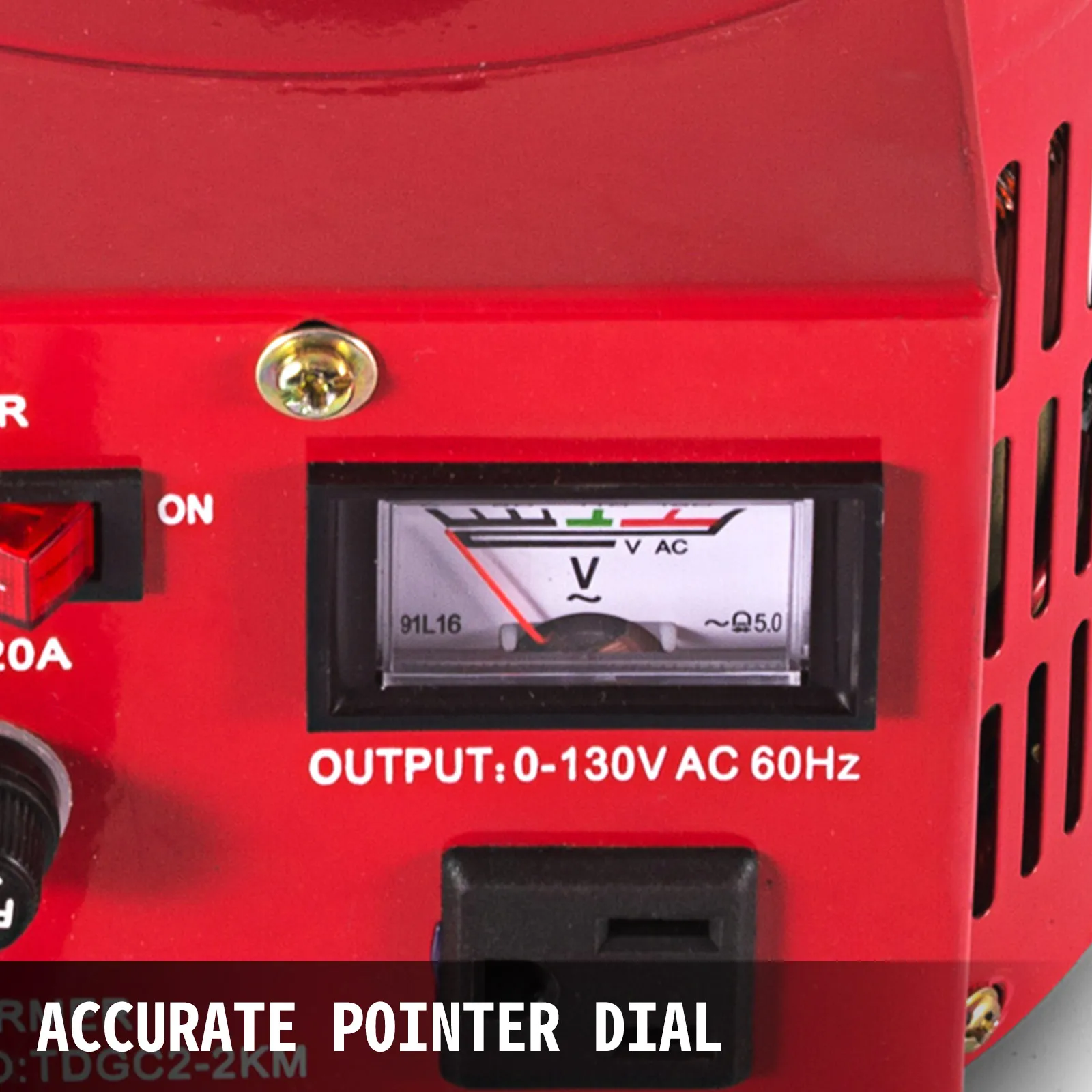 Transformador variable VEVOR con dial indicador preciso y rango de salida de 0-130 V CA.