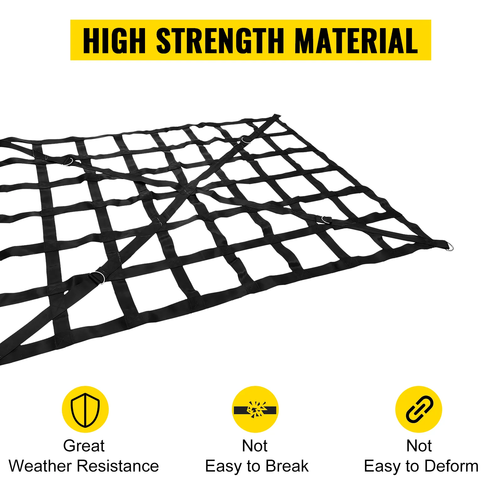VEVOR cargo net with high strength material for weather resistance and durability.