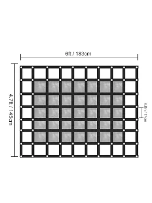 Red de carga VEVOR con dimensiones de 6 pies x 4,7 pies y cuadrados de cuadrícula de 6,8 x 6,8 cm.