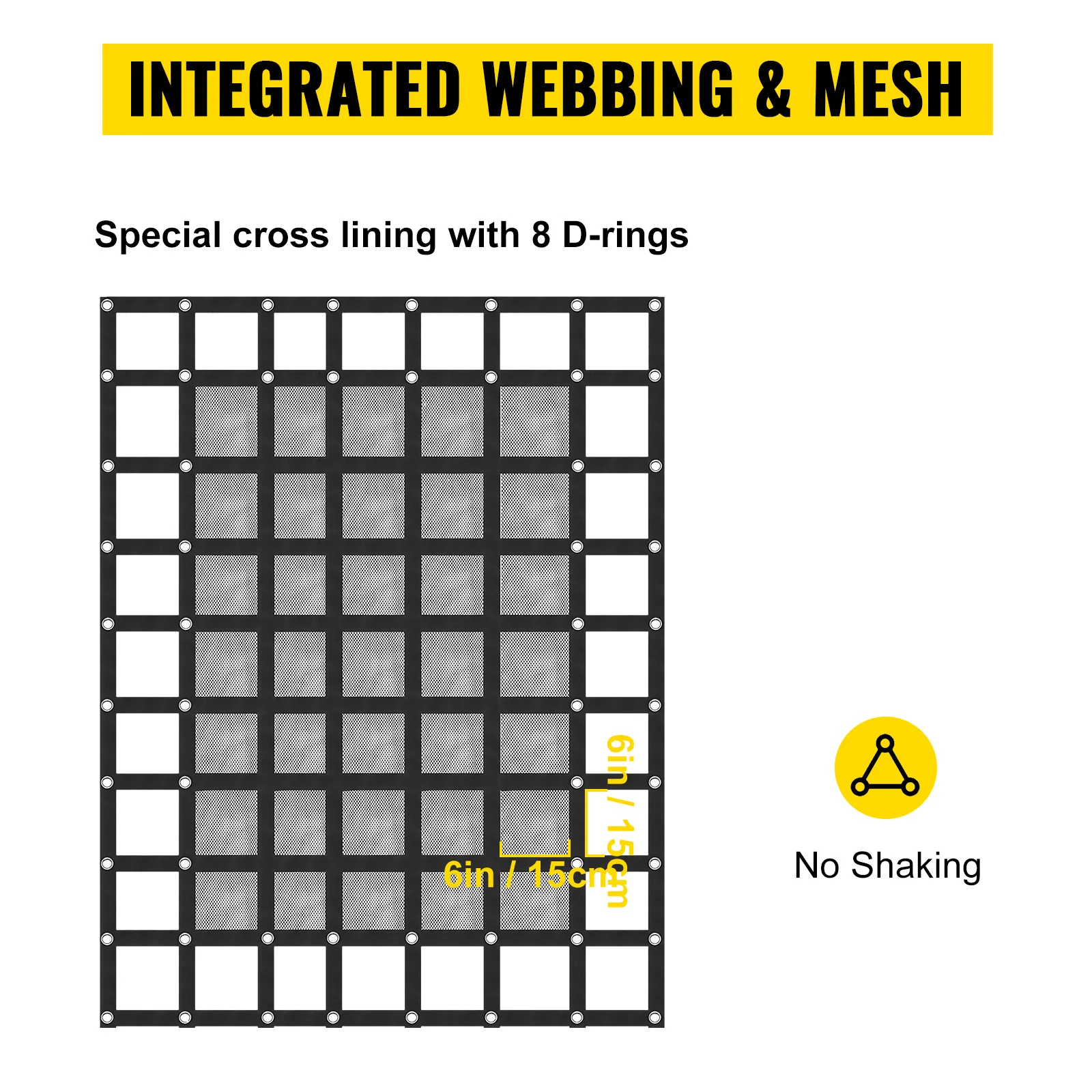 Red de carga VEVOR con correas y malla integradas, forro cruzado especial, 8 anillos en D.