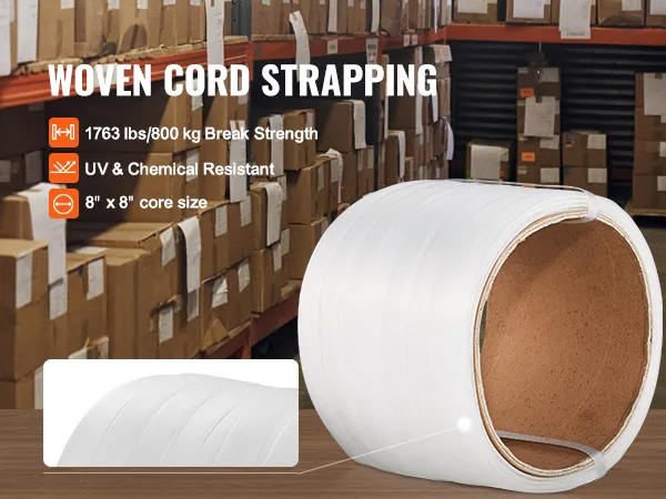 VEVOR banding strapping kit with 1763 lbs break strength, uv & chemical resistant, 8"x8" core size.