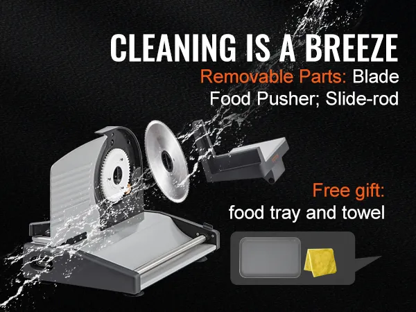 Cortadora de carne VEVOR con piezas extraíbles y bandeja de comida y toalla gratuitas para una fácil limpieza.
