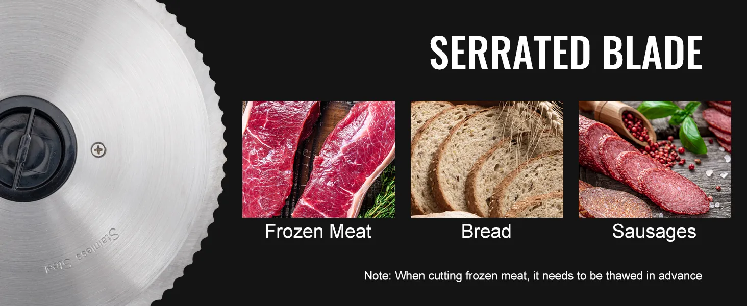 Hoja dentada de la cortadora de carne VEVOR para cortar carne congelada, pan y salchichas.