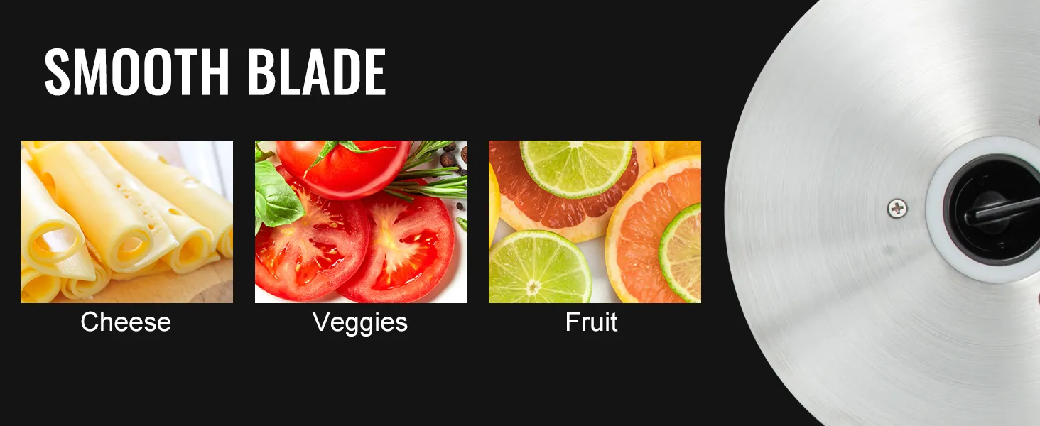 La cuchilla suave corta queso, verduras y frutas. La cortadora de carne VEVOR garantiza cortes precisos y limpios.