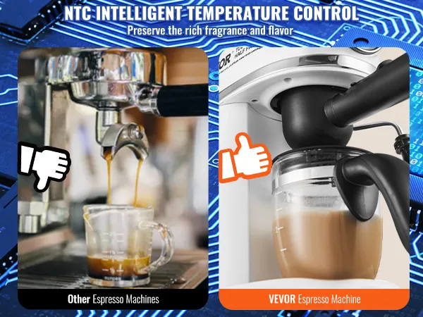 ntc temperature control comparison, VEVOR espresso machine vs. other machines, thumbs up for VEVOR.