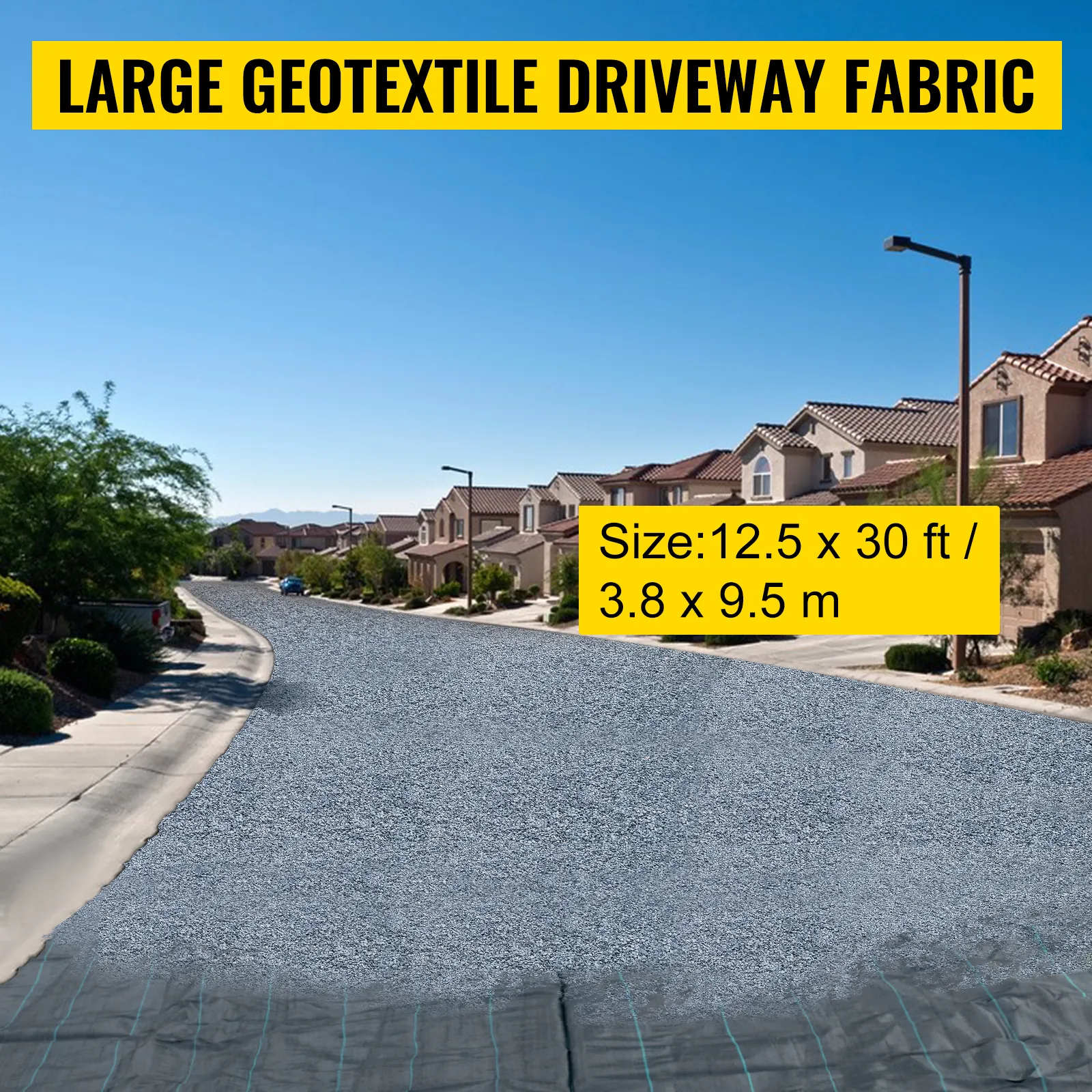 VEVOR geotextile fabric driveway installation in residential area, size 12.5x30 ft.