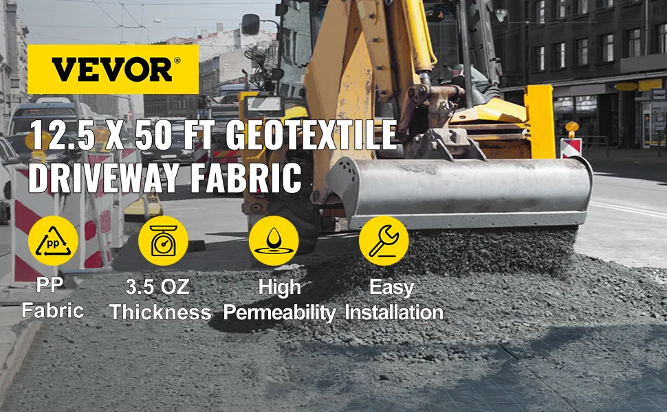 VEVOR geotextile fabric, 12.5x50 ft, for driveways, pp fabric, high permeability.