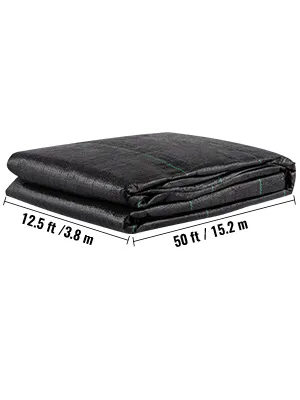 VEVOR geotextile fabric, 12.5x50 ft, folded and measured for landscaping use.