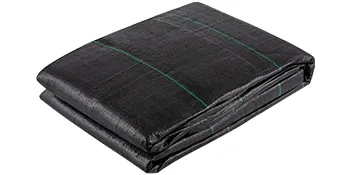 folded black VEVOR geotextile fabric with green gridlines.