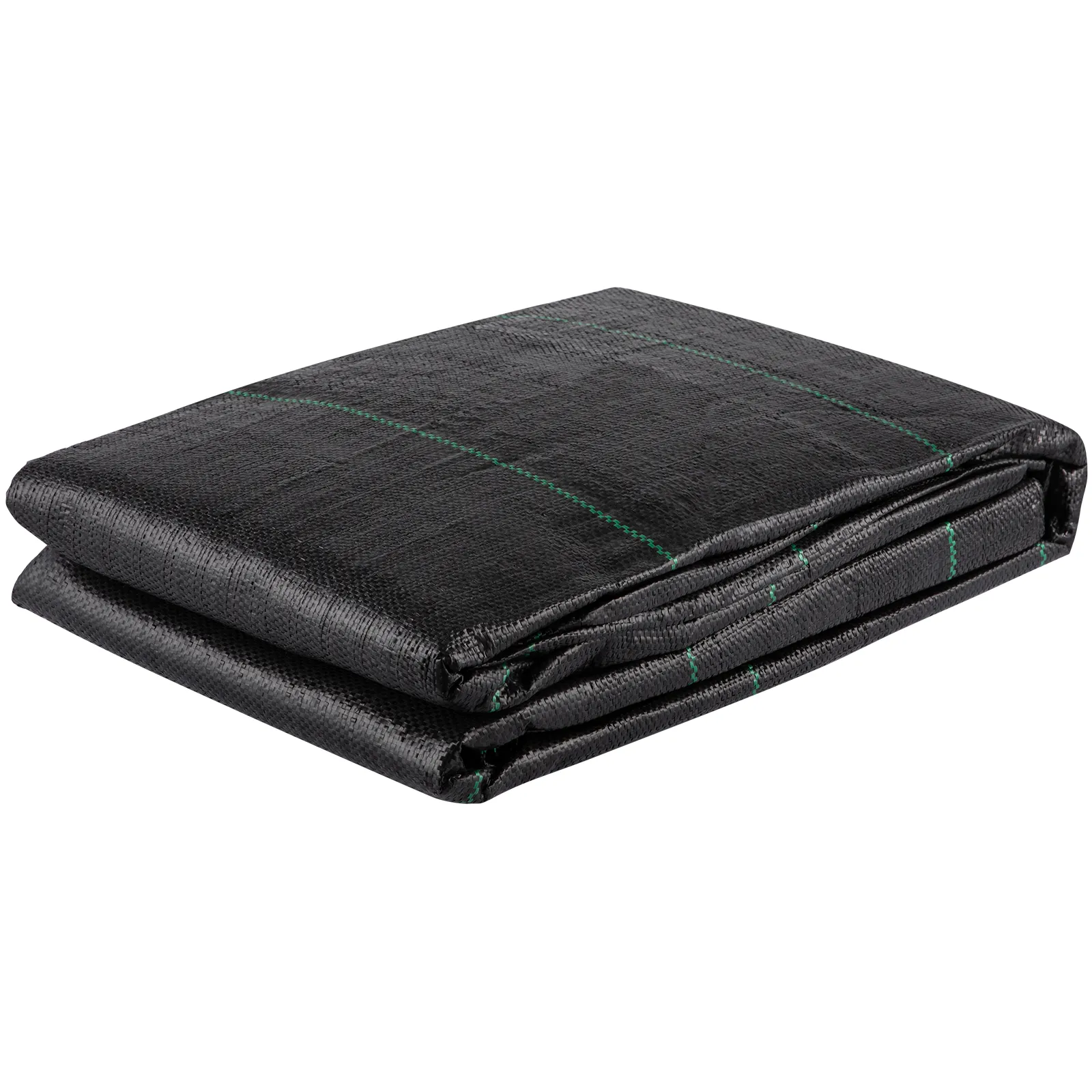 folded black VEVOR geotextile fabric with green grid lines.