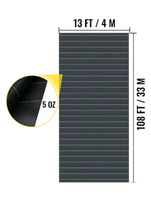 Tela para camino de entrada VEVOR, 13 pies x 108 pies, 5 oz, duradera y marcada con líneas verdes.