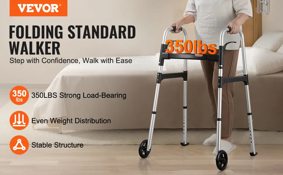 VEVOR folding walker, 350 lbs strong load-bearing, even weight distribution, stable structure.