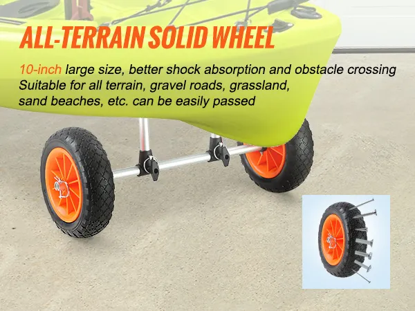 VEVOR heavy duty kayak cart with 10-inch solid all-terrain wheels for easy transportation.