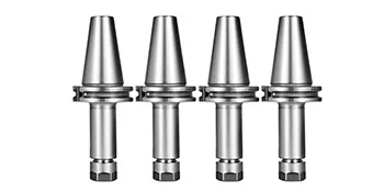 Cuatro portaherramientas metálicos VEVOR cat40 en fila.