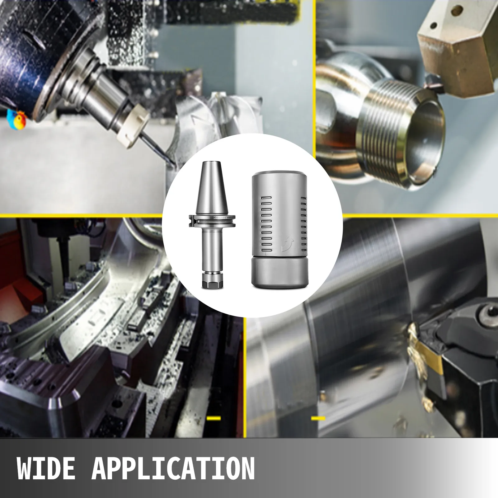 Amplia aplicación del juego de portaherramientas VEVOR cat40 en diversas operaciones de mecanizado.