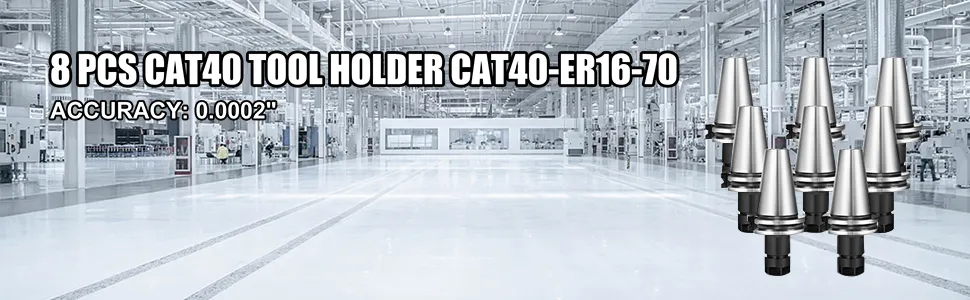8 pcs VEVOR cat40 tool holder set in a high-tech manufacturing facility.