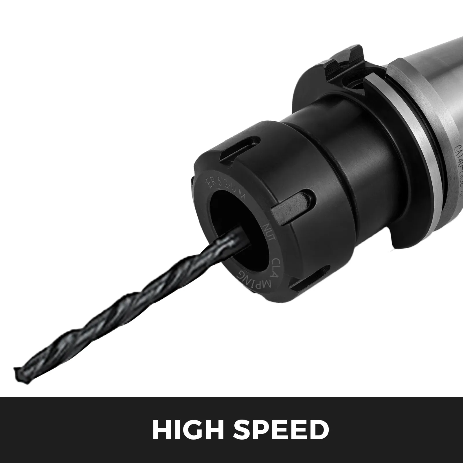 VEVOR cat40 er32 collet chuck set with drill bit and high-speed text.