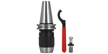 Juego de portabrocas VEVOR cat40 con llave y perno en gris y rojo.