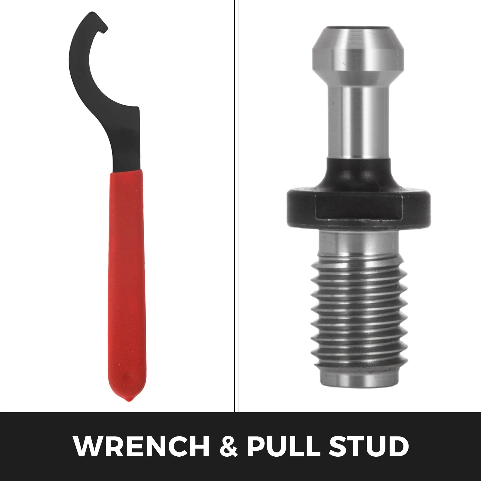 Llave y tirador para portabrocas VEVOR cat40 con mango rojo y metal texturizado.