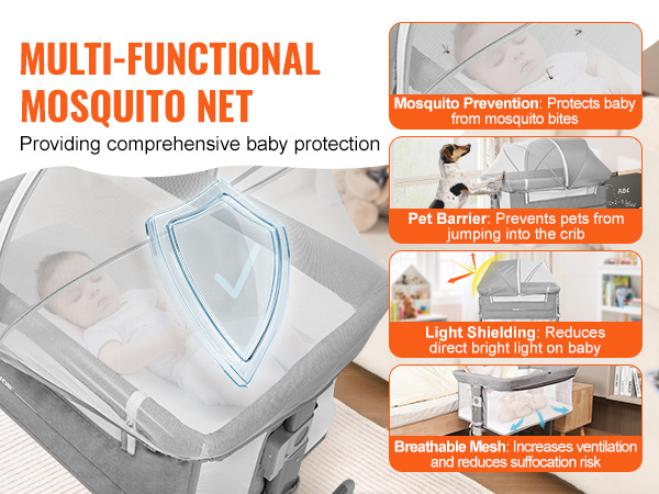 VEVOR Baby Bassinet, 5-Level Height Adjustable, Baby