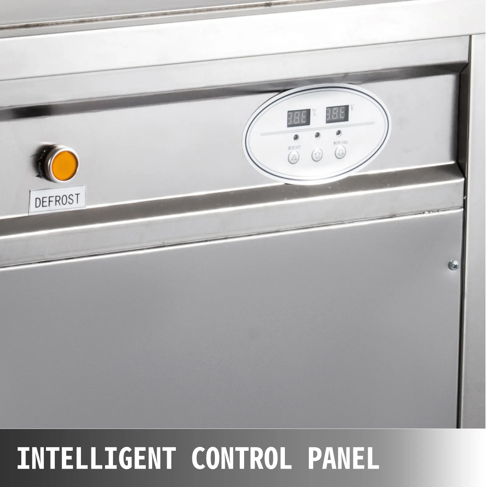 Panel de control de la máquina para hacer helados VEVOR con botón de descongelación y pantalla de visualización.