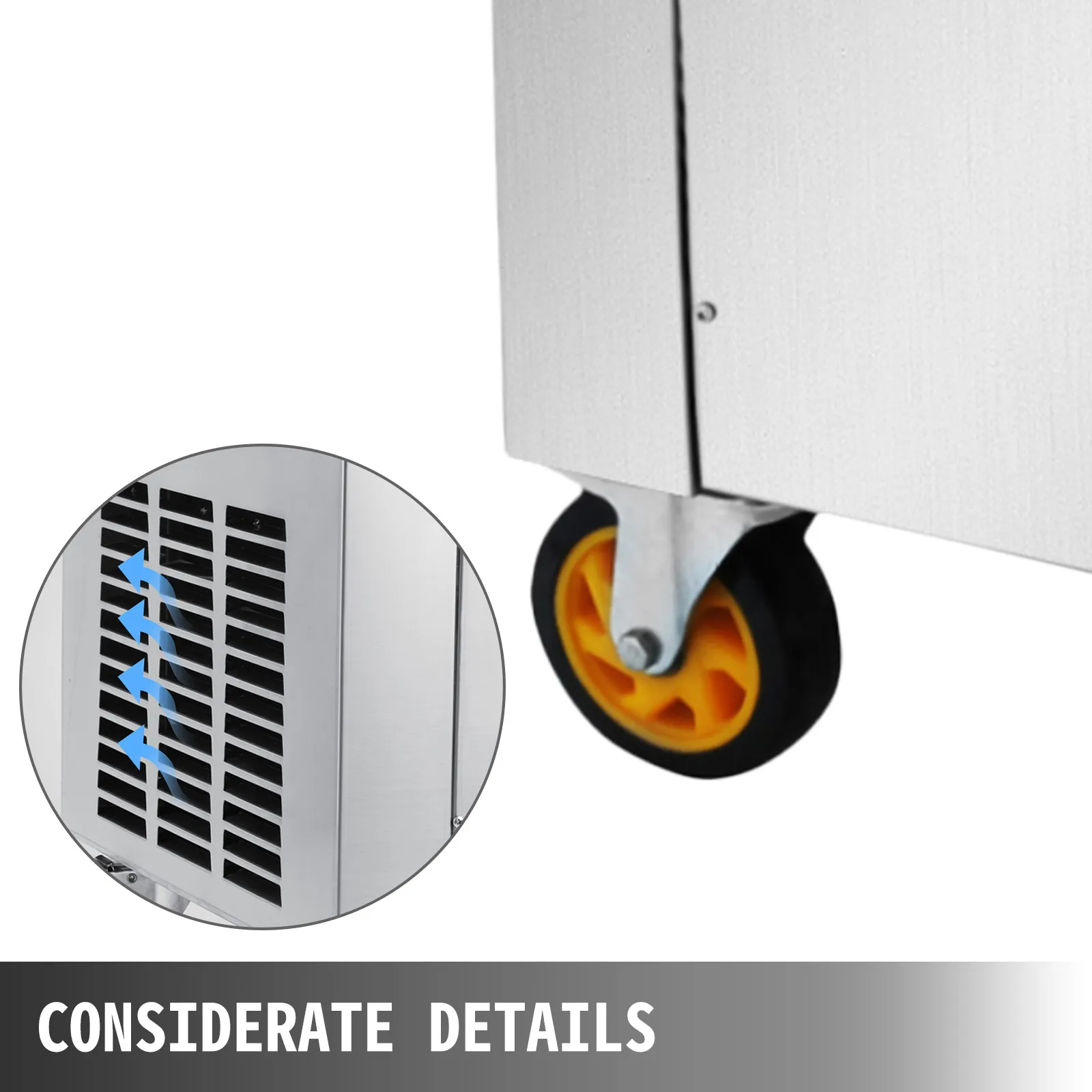Detalles de la rueda y ventilación de la máquina para hacer helados VEVOR.